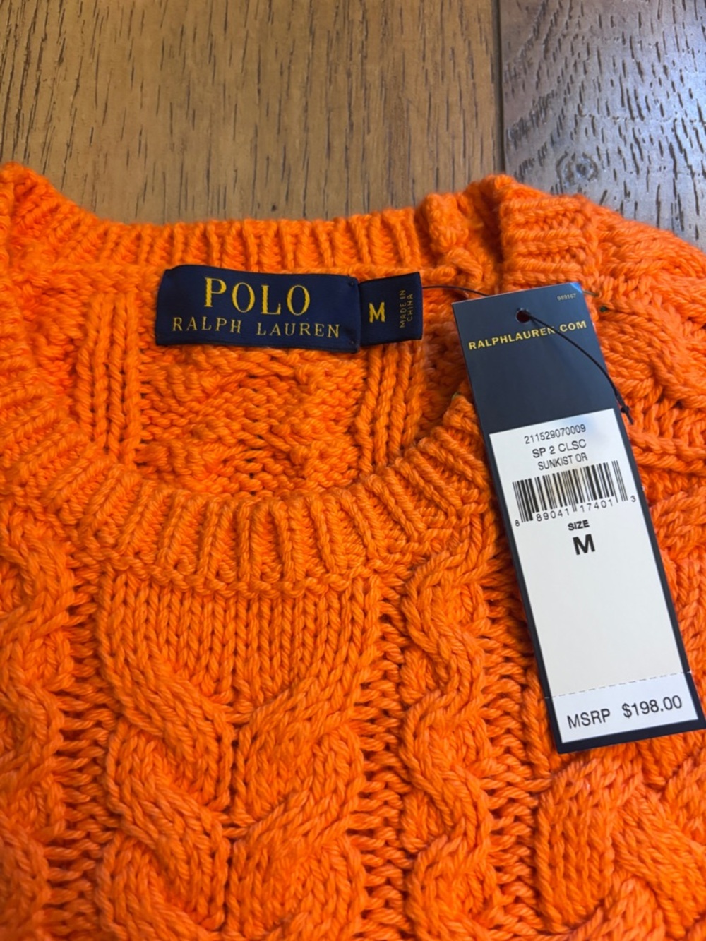 Polo by Ralph Lauren Bright Orange Cable-Knit Crewneck Sweater - Picture 2 of 3